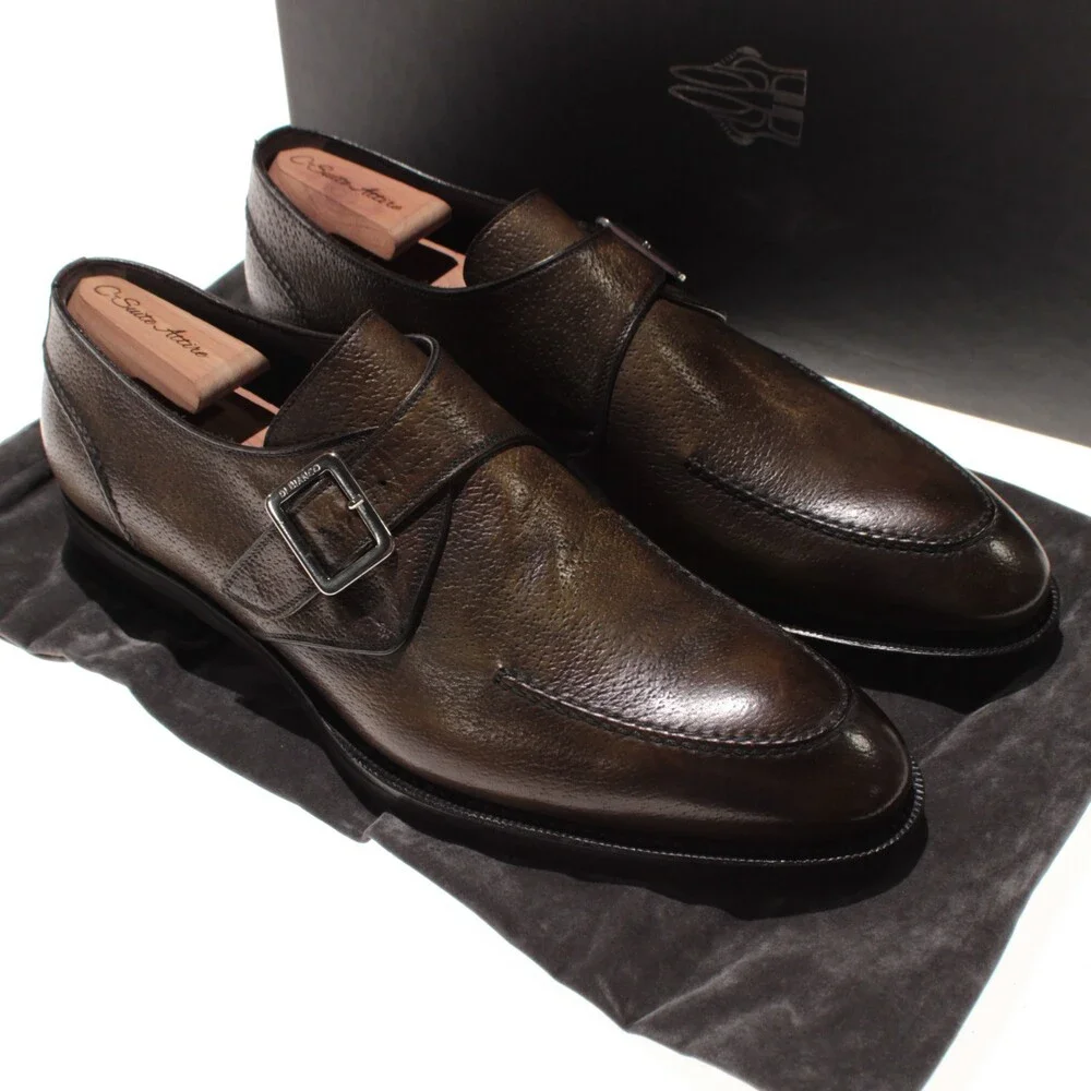 Di Bianco NWD Single Monk Strap Dress Shoes Size 9.5 US in Green Pebbled Leather